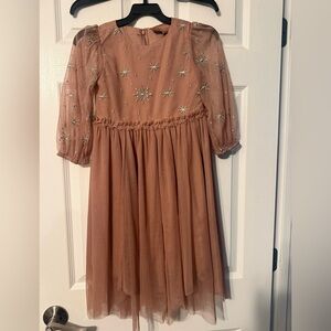 Jessakae Girls Mauve Embroidered Silver Star Mystic Dress Girls Size 8-9